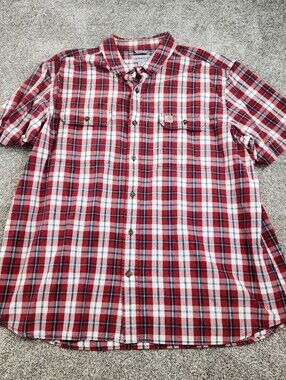 Carhartt Mens Relaxed Fit Plaid Button Up Shirt 2XL Red Short Sleeve